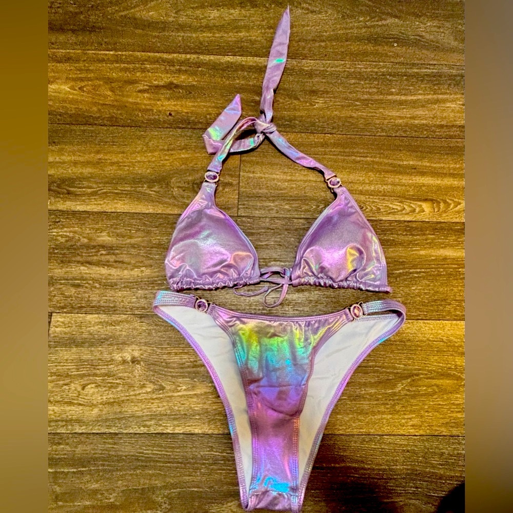Metallic iridescent purple mermaid bikini NWOT-A475
